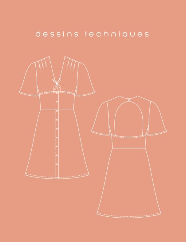 Patron de couture - Jasmin - Robe courte ceinturée dos nu - croquis
