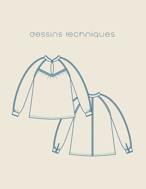 Patron de couture - Pétunia - blouse aux jours échelle - croquis
